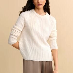 Jenni Kayne L Iconic 100% CASHMERE Fisherman Sweater $425 Ivory Cream White NWT!